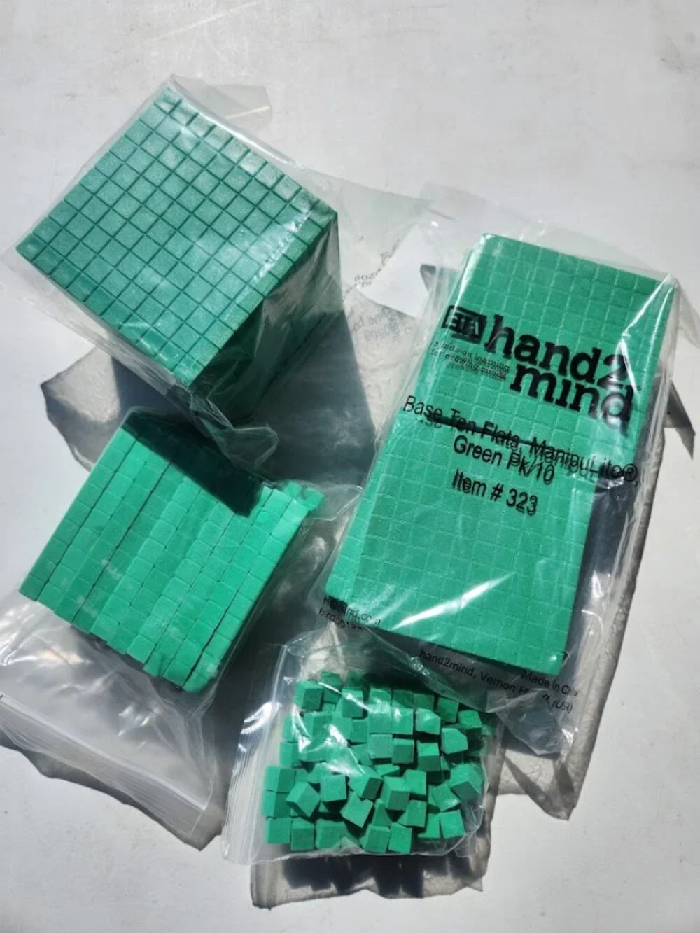 hand2mind Green Foam Base Ten Blocks  Place Value Addition Subtraction Rods Cube